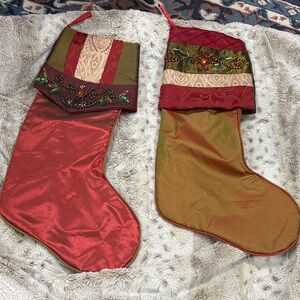 Elegant Holiday Stockings Set - Red and Gold